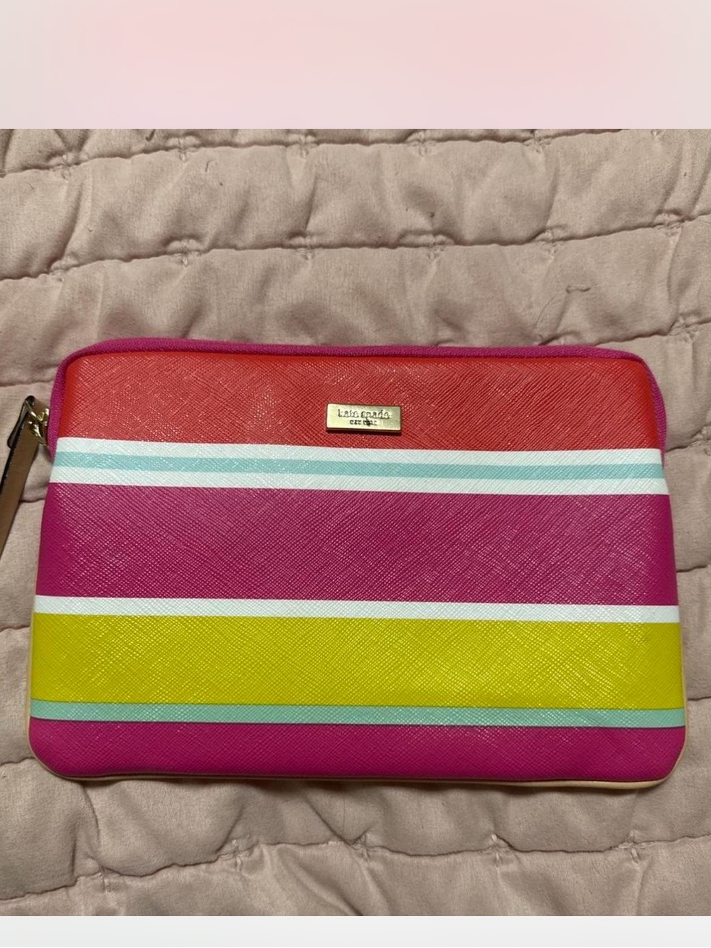 kate spade Bright Striped Cosmetic Pouch — Pink, Red & Yellow